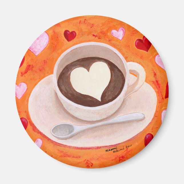 Coffee Cup with Hearts Magnet (Front)