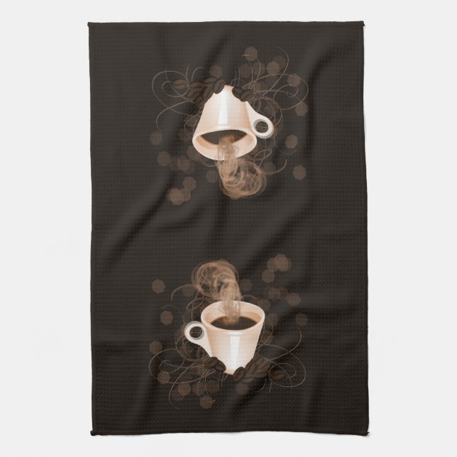 Coffee Cup with Swishes and Beans Tea Towel (Vertical)