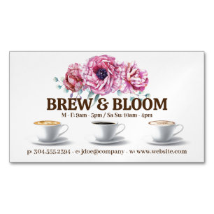 Coffee Cups and Flowers Magnetic Business Card