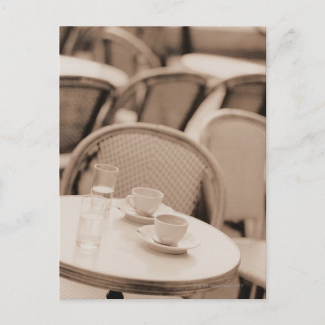 Coffee Cups and Glasses on a Sidewalk Cafe Table Postcard (Front)