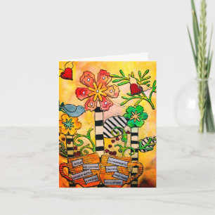 Coffee Cups and Whimsical Flowers Greeting Card