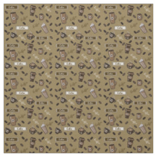 Coffee cups and word art pattern fabric