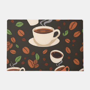 Coffee Cups Beans Morning Pattern Doormat