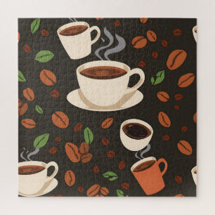 Coffee Cups Beans Morning Pattern Jigsaw Puzzle
