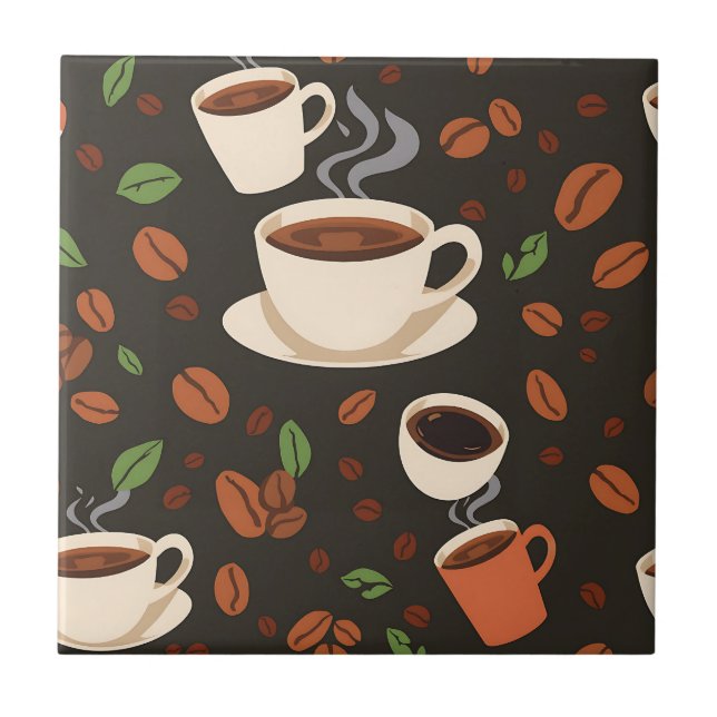 Coffee Cups Beans Morning Pattern Tile (Front)