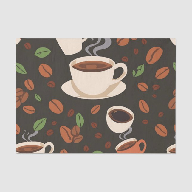 Coffee Cups Beans Morning Pattern Tissue Paper (Front)