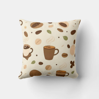 Coffee Cups, Beans & Steam Design Cushion