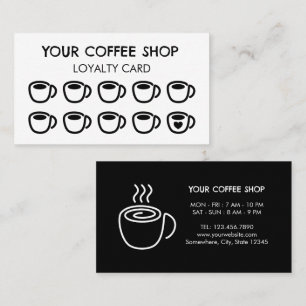 Coffee Cups Black Modern Coffee Shop Customer  Loyalty Card