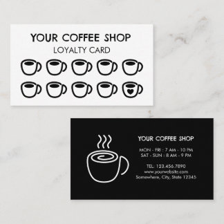 Coffee Cups Black Modern Coffee Shop Customer  Loyalty Card