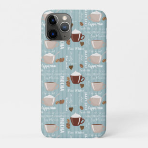 Coffee Cups Blue Vertical Lines Caffeine Grains iPhone 11 Pro Case