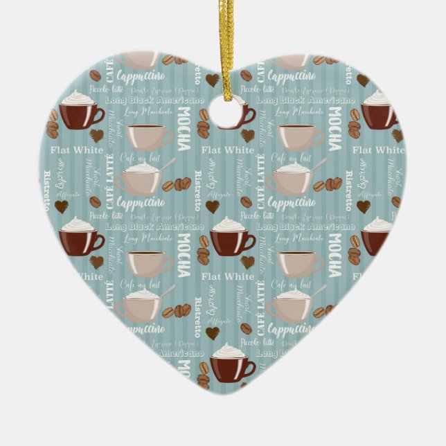 Coffee Cups Blue Vertical Lines Caffeine Grains Ceramic Tree Decoration (Front)