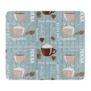 Coffee Cups Blue Vertical Lines Caffeine Grains Cutting Board