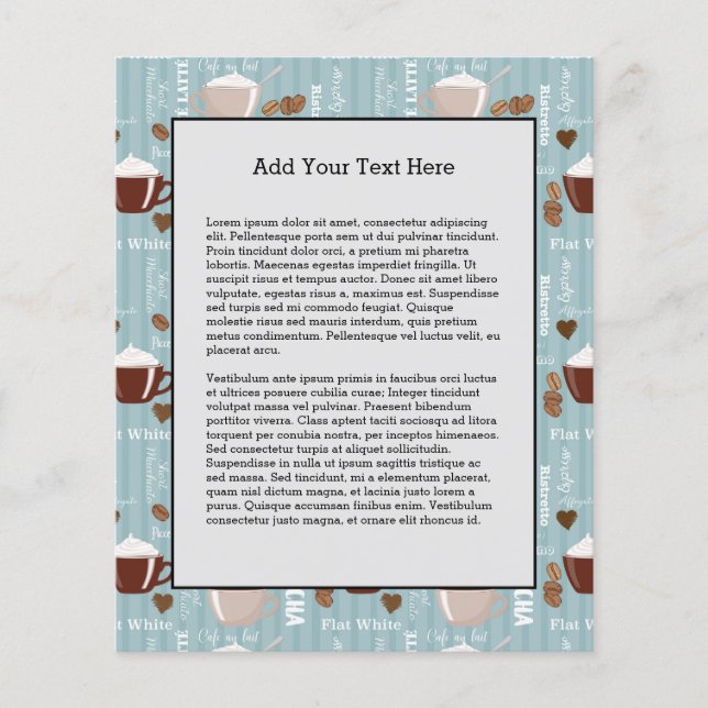 Coffee Cups Blue Vertical Lines Caffeine Grains Flyer (Front)