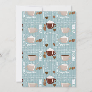 Coffee Cups Blue Vertical Lines Caffeine Grains Invitation