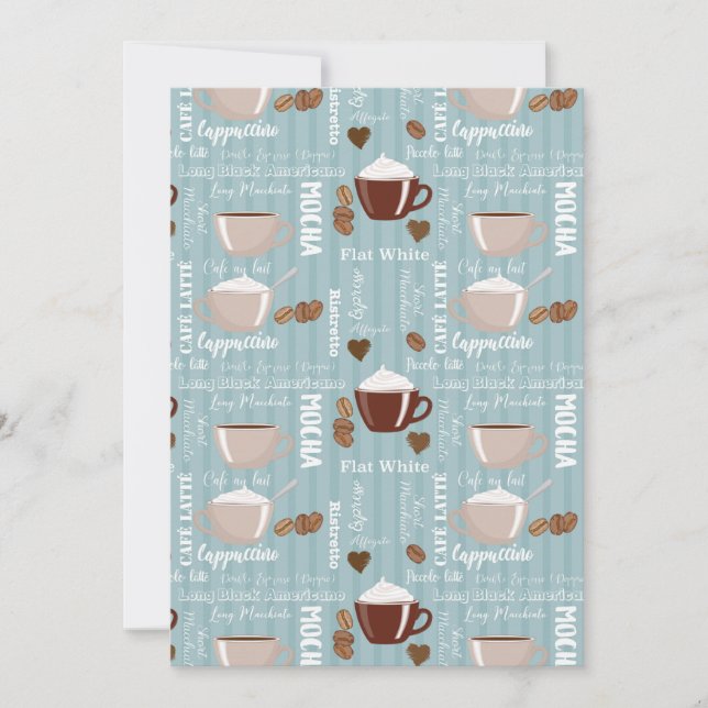 Coffee Cups Blue Vertical Lines Caffeine Grains Invitation (Front)