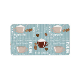 Coffee Cups Blue Vertical Lines Caffeine Grains Label