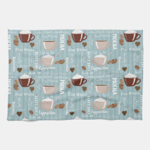 Coffee Cups Blue Vertical Lines Caffeine Grains Tea Towel