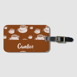Coffee cups brown pattern luggage tag