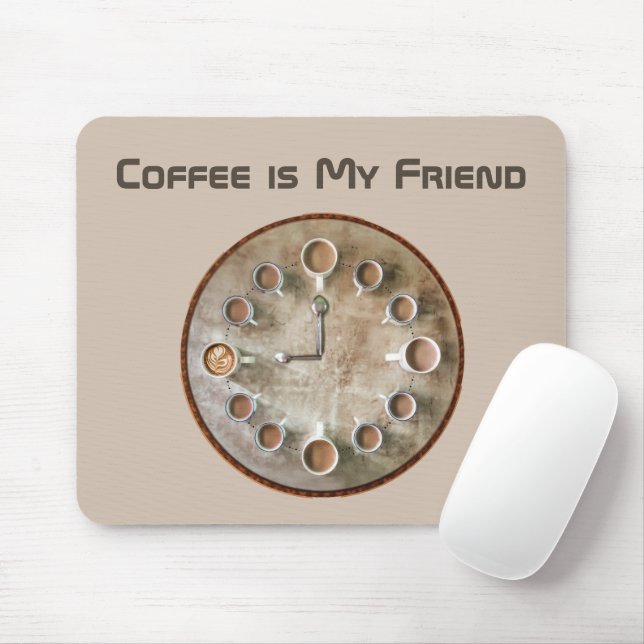 Coffee Cups Clock Mouse Mat (With Mouse)