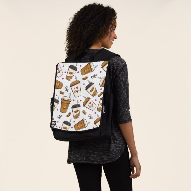Coffee Cups, Coffee Beans, Coffee Lover, Hearts Backpack (Worn)