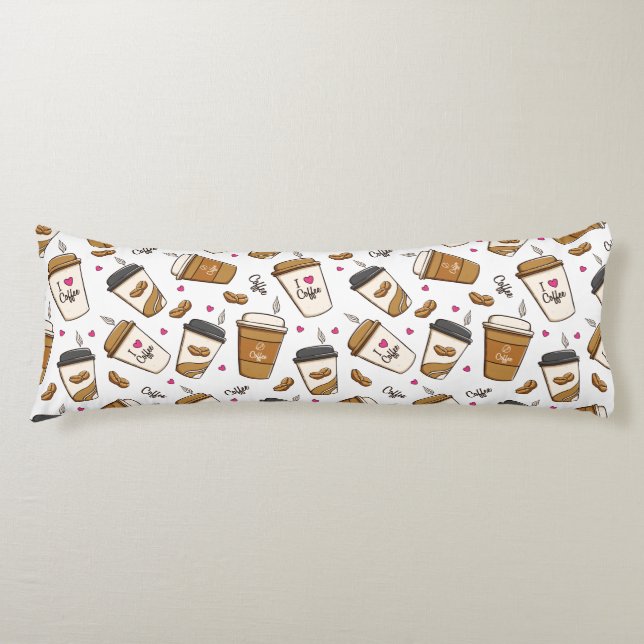 Coffee Cups, Coffee Beans, Coffee Lover, Hearts Body Cushion (Front)
