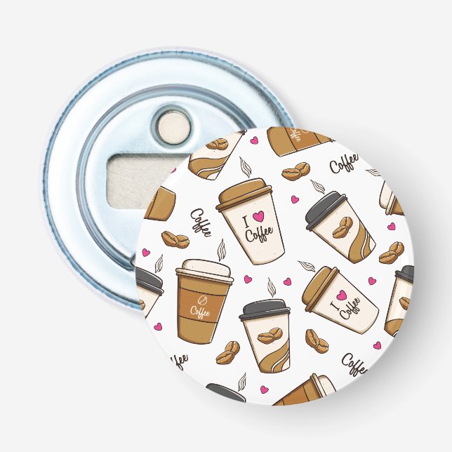 Coffee Cups, Coffee Beans, Coffee Lover, Hearts Bottle Opener (Front)