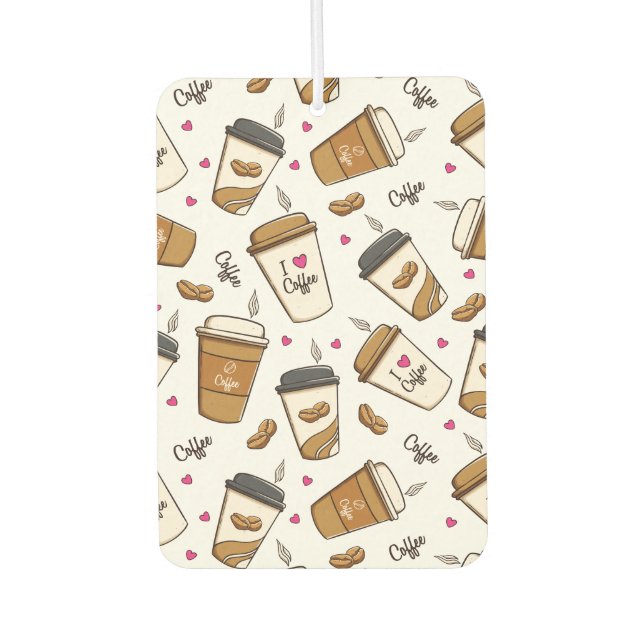 Coffee Cups, Coffee Beans, Coffee Lover, Hearts Car Air Freshener (Front)