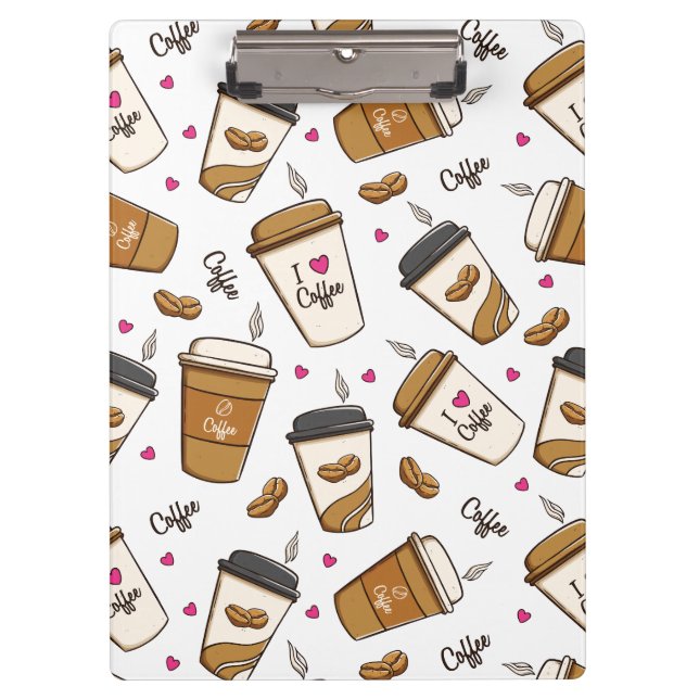 Coffee Cups, Coffee Beans, Coffee Lover, Hearts Clipboard (Front)