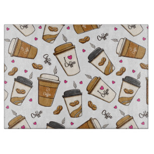 Coffee Cups, Coffee Beans, Coffee Lover, Hearts Cutting Board