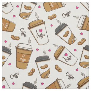 Coffee Cups, Coffee Beans, Coffee Lover, Hearts Fabric