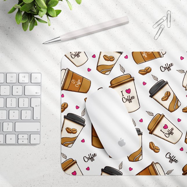 Coffee Cups, Coffee Beans, Coffee Lover, Hearts Mouse Mat (Creator Uploaded)