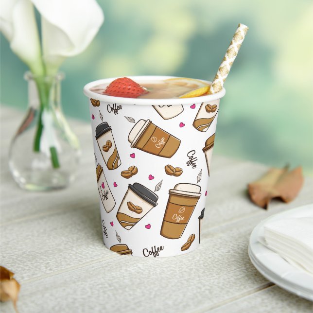 Coffee Cups, Coffee Beans, Coffee Lover, Hearts Paper Cups (Insitu)