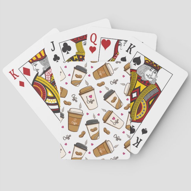 Coffee Cups, Coffee Beans, Coffee Lover, Hearts Playing Cards (Back)
