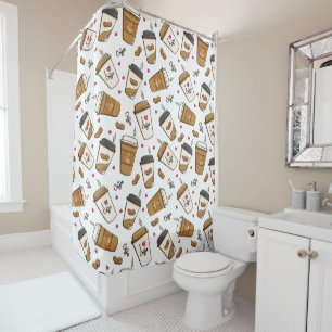 Coffee Cups, Coffee Beans, Coffee Lover, Hearts Shower Curtain