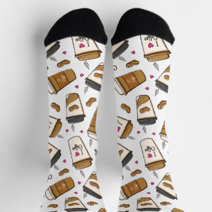 Coffee Cups, Coffee Beans, Coffee Lover, Hearts Socks
