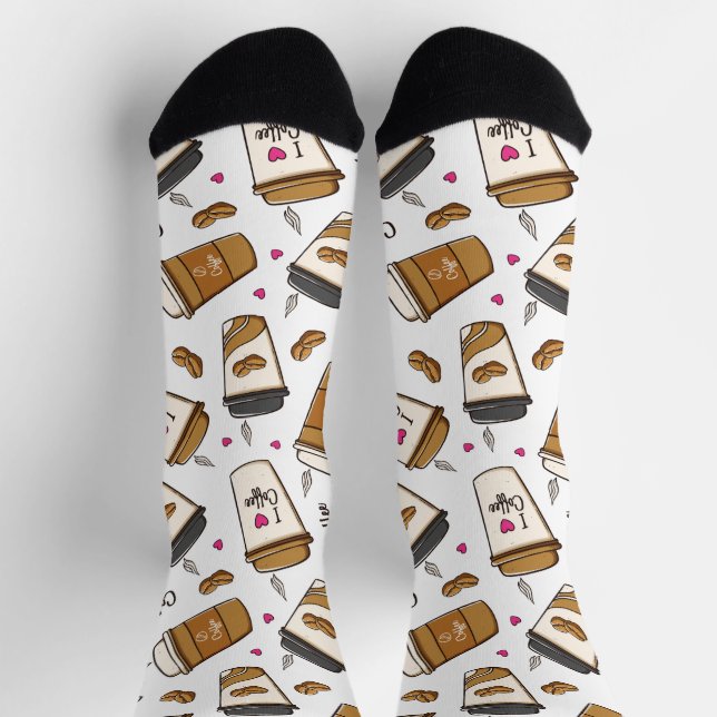Coffee Cups, Coffee Beans, Coffee Lover, Hearts Socks (Top)