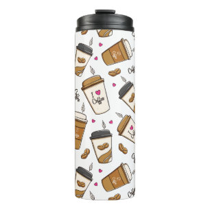 Coffee Cups, Coffee Beans, Coffee Lover, Hearts Thermal Tumbler