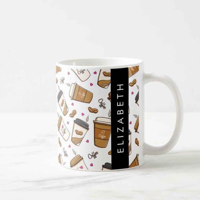 Coffee Cups, Coffee Beans, Coffee Lover, Your Name Coffee Mug (Right)
