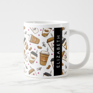 Coffee Cups, Coffee Beans, Coffee Lover, Your Name Large Coffee Mug