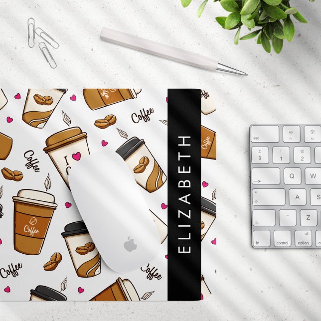 Coffee Cups, Coffee Beans, Coffee Lover, Your Name Mouse Mat (Creator Uploaded)