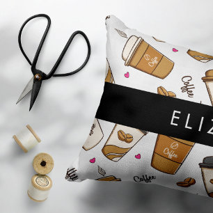 Coffee Cups, Coffee Beans, Coffee Lover, Your Name Pillowcase