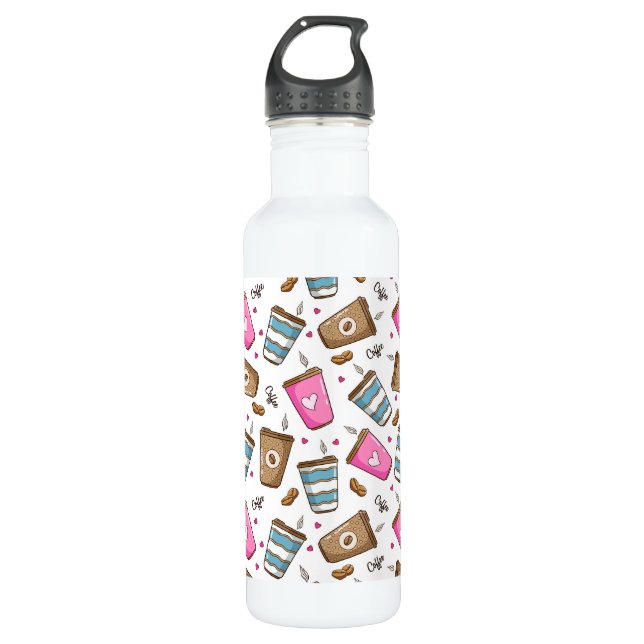 Coffee Cups, Coffee Beans, Hearts, Coffee Lover 710 Ml Water Bottle (Front)