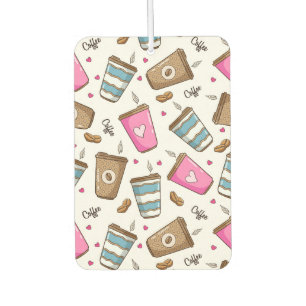 Coffee Cups, Coffee Beans, Hearts, Coffee Lover Car Air Freshener