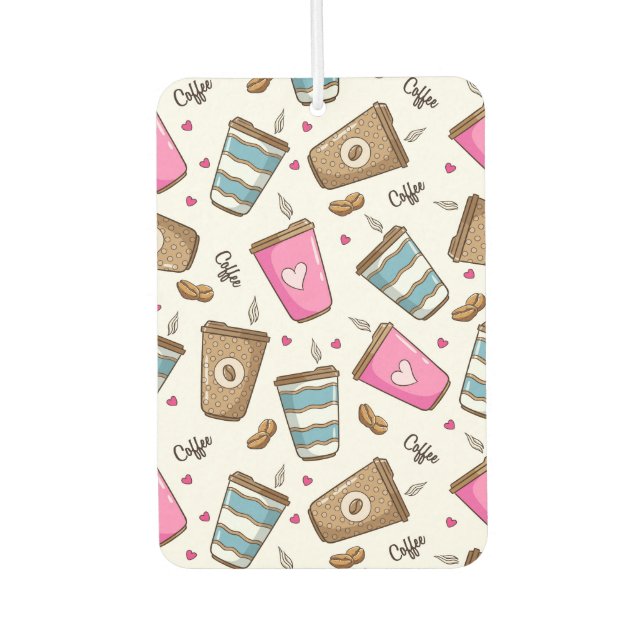 Coffee Cups, Coffee Beans, Hearts, Coffee Lover Car Air Freshener (Front)