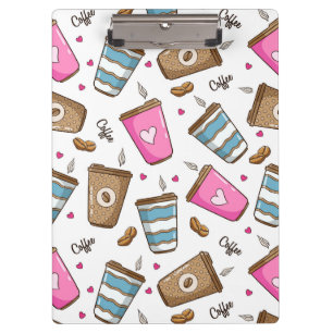 Coffee Cups, Coffee Beans, Hearts, Coffee Lover Clipboard