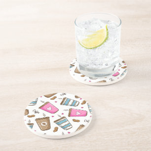 Coffee Cups, Coffee Beans, Hearts, Coffee Lover Coaster