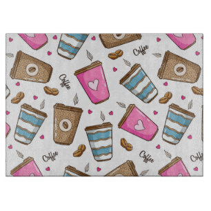 Coffee Cups, Coffee Beans, Hearts, Coffee Lover Cutting Board