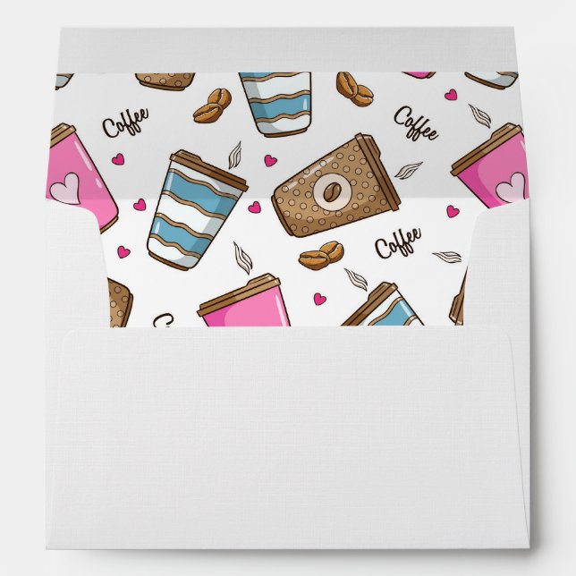 Coffee Cups, Coffee Beans, Hearts, Coffee Lover Envelope (Back (Bottom))