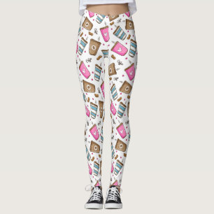 Coffee Cups, Coffee Beans, Hearts, Coffee Lover Leggings