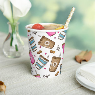Coffee Cups, Coffee Beans, Hearts, Coffee Lover Paper Cups